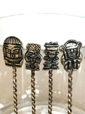 Silver Cocktail Picks, Inca Tiki Finials