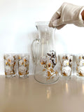 Mid Century Cotton Boll Pitcher Glasses Set, 5-Pieces