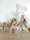 Mid Century Cotton Boll Pitcher Glasses Set, 5-Pieces