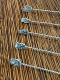 Silver Cocktail Picks, Inca Tiki Finials