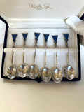 Art Deco Sterling Cocktail Spoons, Lapis Stone Finials - Southern Vintage Wares