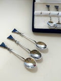 Art Deco Sterling Cocktail Spoons, Lapis Stone Finials - Southern Vintage Wares