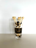 Georges Briard Mix Your Poison Glass, Skull Swizzle Sticks Set - Southern Vintage Wares