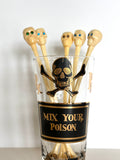 Georges Briard Mix Your Poison Glass, Skull Swizzle Sticks Set - Southern Vintage Wares