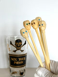 Georges Briard Mix Your Poison Glass, Skull Swizzle Sticks Set - Southern Vintage Wares