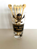 Georges Briard Mix Your Poison Glass, Skull Swizzle Sticks Set - Southern Vintage Wares