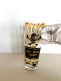 Georges Briard Mix Your Poison Glass, Skull Swizzle Sticks Set - Southern Vintage Wares