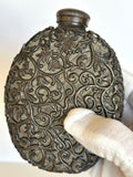 Early 1900s Pewter Encased Glass Flask