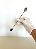Early 1900s Sterling Cocktail Spoon, Lapis Stone Finial - Southern Vintage Wares