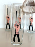 Libbey Risque Pole Dancer Glasses Vintage
