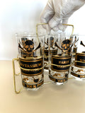 Georges Briard Name Your Poison Glasses, Skull Swizzle Sticks - Southern Vintage Wares