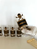 Georges Briard Name Your Poison Glasses, Skull Swizzle Sticks - Southern Vintage Wares