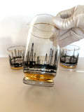 Mid Century Oil Derrick Pitcher Rocks Glasses Set by Lotus (4 piece set)