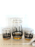 Mid Century Oil Derrick Pitcher Rocks Glasses Set by Lotus (4 piece set)
