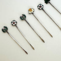 Sterling Enameled Flower Cocktail Picks