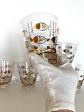 Vintage Atomic Fish Glasses, Set of 7, Mid Century Atomic Glasses
