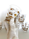 Vintage Atomic Fish Glasses, Set of 7, Mid Century Atomic Glasses