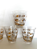 Vintage Atomic Fish Glasses, Set of 7, Mid Century Atomic Glasses