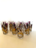 Purple Thistle Glasses Gregory Duncan, New Old Stock, Mid Century Glasses, MCM Glassware