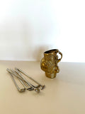 Vintage Golf Swizzle Sticks & Brass Golf Bag Holder Set (6 Swizzle Sticks, 1 Holder)