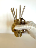 Vintage Golf Swizzle Sticks & Brass Golf Bag Holder Set (6 Swizzle Sticks, 1 Holder)