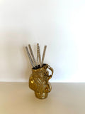 Vintage Golf Swizzle Sticks & Brass Golf Bag Holder Set (6 Swizzle Sticks, 1 Holder)