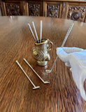 Vintage Golf Swizzle Sticks & Brass Golf Bag Holder Set (6 Swizzle Sticks, 1 Holder)