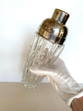Art Deco Crystal Cocktail Shaker: Heavy Cut Glass, Silver Accents