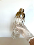 Art Deco Crystal Cocktail Shaker: Heavy Cut Glass, Silver Accents