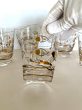 Vintage Atomic Fish Glasses, Set of 7, Mid Century Atomic Glasses