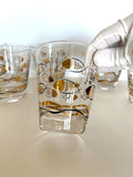 Vintage Atomic Fish Glasses, Set of 7, Mid Century Atomic Glasses