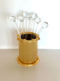 Mid Century Gold Bamboo Cocktail Picks Set