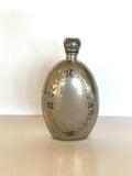 Vintage Flask, Small Oval Floral Etched 3 Ounce Flask, Antique Barware