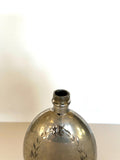 Vintage Flask, Small Oval Floral Etched 3 Ounce Flask, Antique Barware