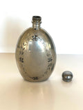 Vintage Flask, Small Oval Floral Etched 3 Ounce Flask, Antique Barware