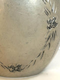 Vintage Flask, Small Oval Floral Etched 3 Ounce Flask, Antique Barware