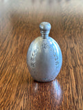 Vintage Flask, Small Oval Floral Etched 3 Ounce Flask, Antique Barware