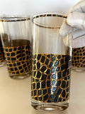 Vintage Snakeskin Glasses, Mid Century Gold Black Tumblers, MCM Snake Glasses