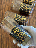 Vintage Snakeskin Glasses, Mid Century Gold Black Tumblers, MCM Snake Glasses