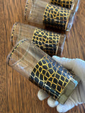 Vintage Snakeskin Glasses, Mid Century Gold Black Tumblers, MCM Snake Glasses