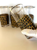 Vintage Snakeskin Glasses, Mid Century Gold Black Tumblers, MCM Snake Glasses