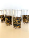 Vintage Snakeskin Glasses, Mid Century Gold Black Tumblers, MCM Snake Glasses