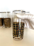 Vintage Snakeskin Glasses, Mid Century Gold Black Tumblers, MCM Snake Glasses