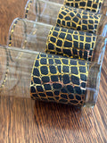 Vintage Snakeskin Glasses, Mid Century Gold Black Tumblers, MCM Snake Glasses