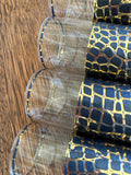 Vintage Snakeskin Glasses, Mid Century Gold Black Tumblers, MCM Snake Glasses
