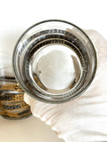 Georges Briard Snake Glasses, 1950s Gold Black Low Balls, Mid Century Glassware