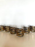 Georges Briard Snake Glasses, 1950s Gold Black Low Balls, Mid Century Glassware