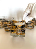 Georges Briard Snake Glasses, 1950s Gold Black Low Balls, Mid Century Glassware