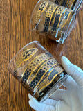 Georges Briard Snake Glasses, 1950s Gold Black Low Balls, Mid Century Glassware