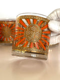 Georges Briard Art Deco Glasses, Mid Century Gold Rocks Glasses, MCM Low Ball Glassware